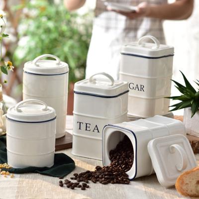 China White Glazed Large Ceramic Coffee Tea Storage Container Freshness Preservation Kitchenware Food Storage Container White Glazed Jar for sale