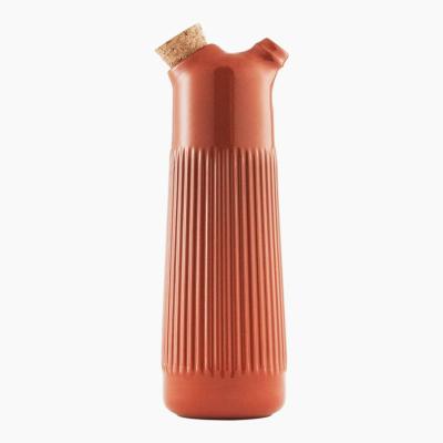 China Stocked Custom Red Glazed Soy Sauce Oil Dispenser Bottle Nordic Modern Ceramic Soy Sauce Kitchen Porcelain Dressing Bottle for sale