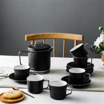 China Sustainable Elegant Design Custom Color Hotel Used Black Porcelain Tea Sets With Teapot for sale