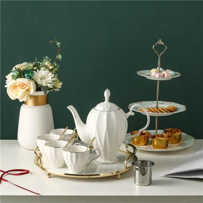 China Viable wholesale teaware fancy coffee cups white china coffee tea set with gold edge for sale