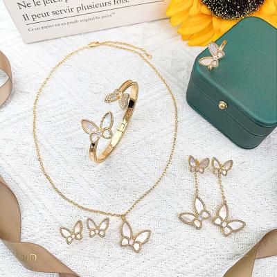 China Environmentally Friendly Popular Butterfly Necklace Earrings Ring Bracelet Light Sense Design Luxury Superior Jewelry Set for sale