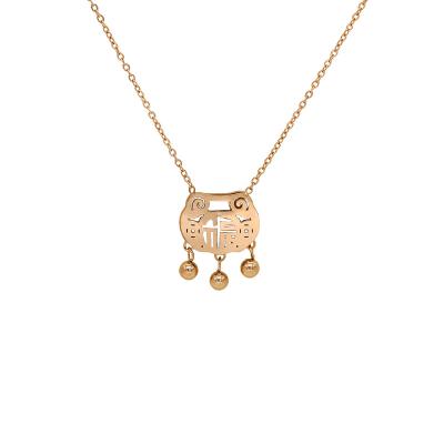 China CLASSIC Rose Gold Stainless Steel Longevity Unique Lock Haughtily Chinese Style Jewelry Pendant Necklace For Women for sale