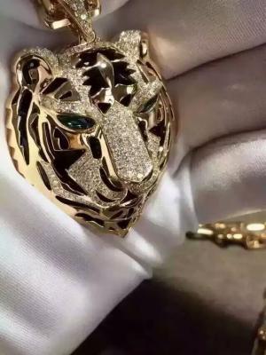 China Cartier 18k Pink gold with diamonds tiger head men jewelry necklace pendant wholesale factory for sale