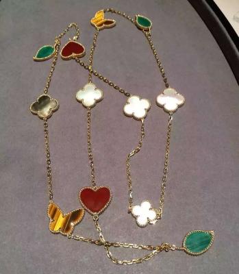 China Van Cleef & Arpels Lucky Alhambra long necklace, 12 motifs Pink Gold, malachite pendant VCARD80100 for sale