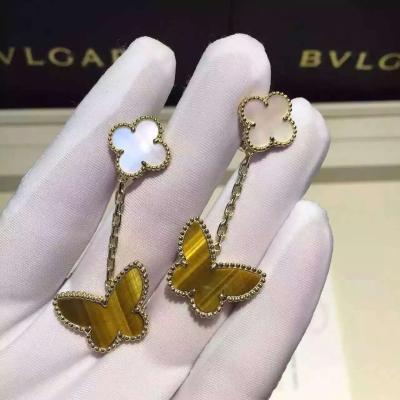 China Van Cleef Arpels Lucky Alhambra earrings, 18K yellow gold with natural gemstone ,free shipping,factoryprice, wholesale, for sale