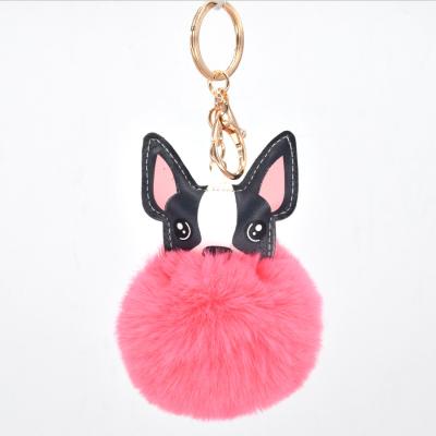 China Rabbit Fur Ball French Bulldog Pompom Key Chain Eco-Friendly Fluffy Key Chain Anima for sale