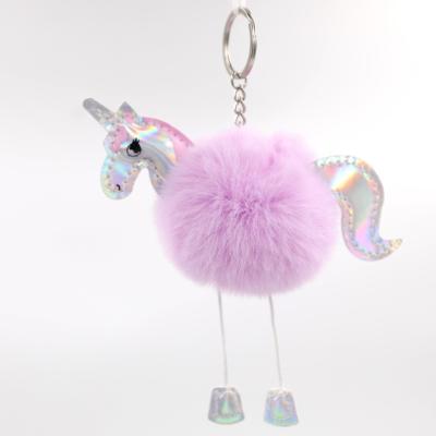 China Eco-friendly fur keyholders keychain /rabbit faux fur ball faux rabbit unicorn animal fur for sale