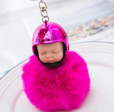 China Eco-Friendly Sleeping Baby - Doll Faux Rabbit Fur Pompom Ball Key Chain For Women Girls Bags for sale