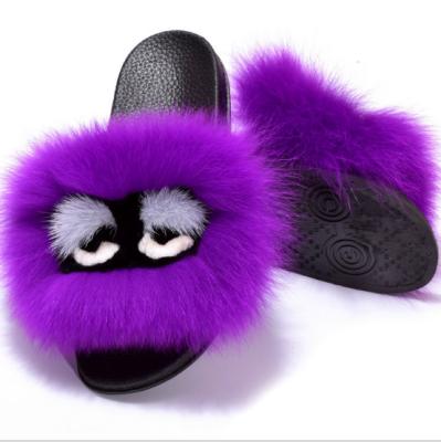 China Fashion\luxury slipper real fur fox fur slides new comfortable wholesale women\durable design slippers for sale