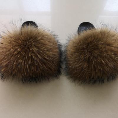 China Wholesale Fashion Trend Ladies Slides Furry Sandals Fox Fur Soft Slippers For Women for sale