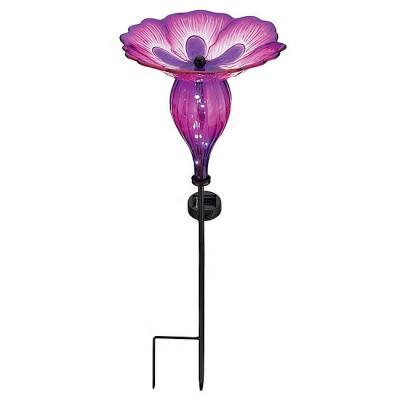 China Artwork & Gift Glass/Metal Hot Sale/Purple Solar Flower Fused Glass Pond Bird Feeder/Solar Glass Flower Stakes for sale