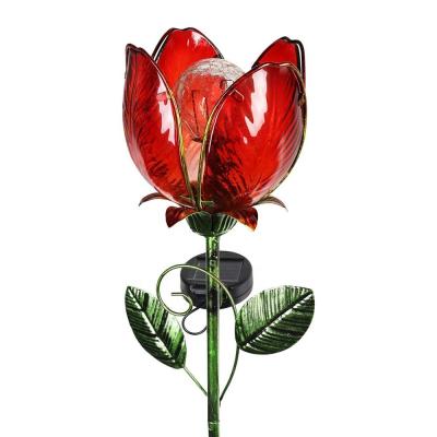 China 2020 Hot Selling Solar Glass Flower Stakes Colorful Flower Stakes with Solar Powered Garden Lights, Outdoor Red Flower Decor for sale