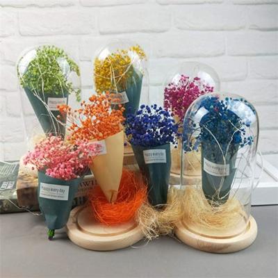 China Valentine Gifts Dried Babysbreath Hot Selling Romantic Gift LED Bulb Bouquet 2020 Glass Lead Glass Dome for sale