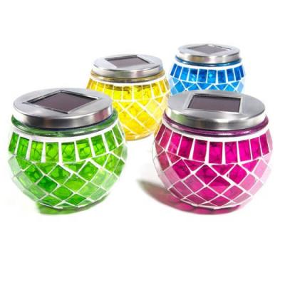 China Wholesale Solar Powered LED Garden Yard Mosaic Glass Pot Lights Shattered Style Glass Lamp for sale