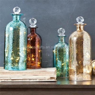 China Colorful mercury glass bottle glass lights with led lights inside, glass fairy lights for decoration for sale