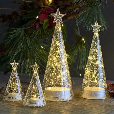 China Glass LED glass cone, tree with artificial snow and glitter effect for sale