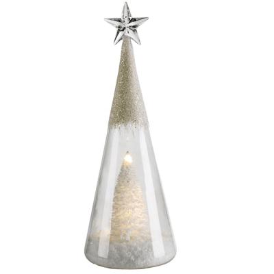 China New/LED glass glass cone, tree with artificial snow and glitter effect for sale