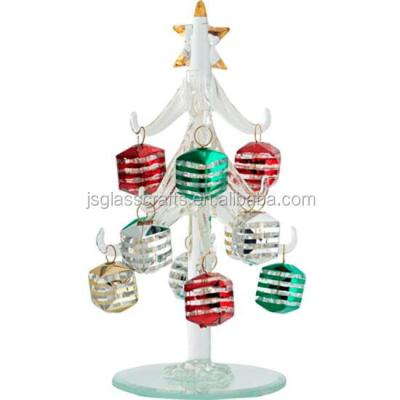 China Europe Clear Glass Christmas Tree With Silver Stripe Ornaments For Desktop Decoration for sale