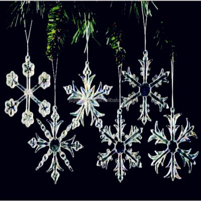 China Transparent Glass Christmas Tree Glass Hanging Decoration For Holiday Snowflake Shaped Ornament for sale