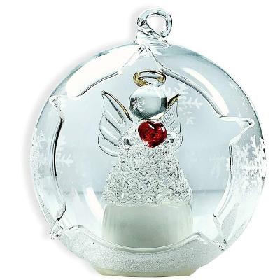 China LED Glass Ball Christmas Tree Ornament with Angel Inside, Clear Glass with Glittering Hand Painted Snowflakes for sale