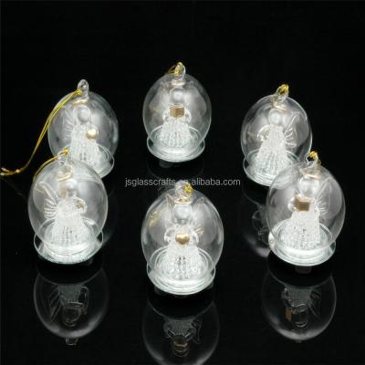 China Glass Christmas Led Hanging Light Glass Ball With Angel , Lighted Glass Ball For Christmas Decoration for sale