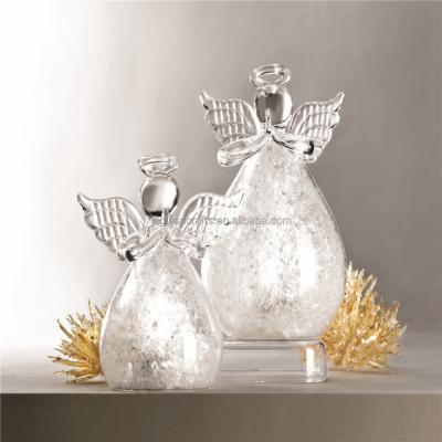 China Glass Led Light Glass Angel Figurine For Christmas Ornament for sale