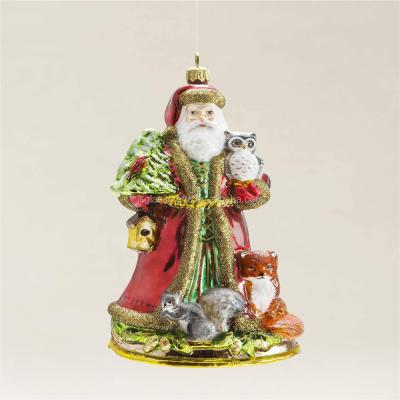 China Europe Christmas Hanging Glass Figurines , Hanging Glass Standing Christmas Santa Claus for sale