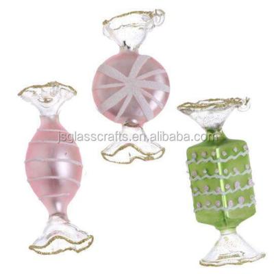 China Wholesale Glass Blown Glass Ornament Candy Shaped Hanging Glass Christmas Decoration for sale