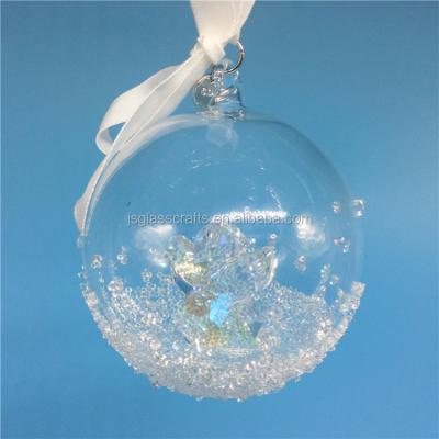 China Glass Ornaments 80*75 Mm Glass-Glass Ornament With Crystal Angel Volume for sale