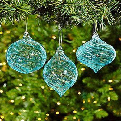 China Various Glass Shapes Of Blue Spiral Glass Hanging Balls For Christmas Decorative , Christmas Glass Ball for sale