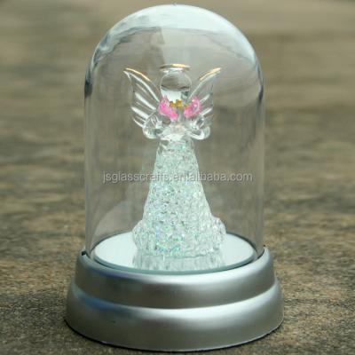 China Led Christmas Angel Glass-Glass Decoration 130 Mm Blow Glass Angel In Glass Dome for sale