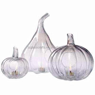 China Decorative HOLIDAY Halloween Tea Light Holder Pumpkin Shaped Glass Votive Candle Holder for sale