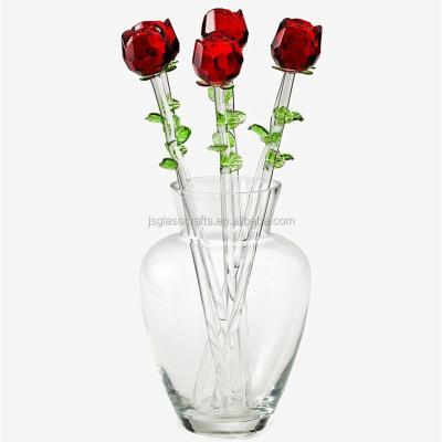 China Glass Red Glass Roses For Wedding Sale Crystal Valentine Fancy Rose Flower for sale