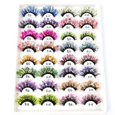 China Glitter & Full Shimmery Vegan Strip Lashes Faux Mink 3d Mink Color Lashes Eyelashes Customized Packaging for sale