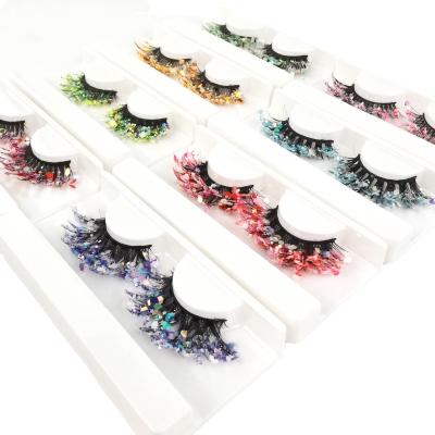 China Glitter & Custom Faux Mink Eyelash 3d Vegan Eyelashes Shimmery Packaging Noctilucent Lashes for sale