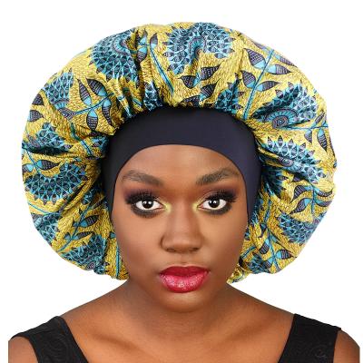 China Comfortable Silk Satin Hair Bonnet Wholesale Printed Double Style With Designer Bonnet Women for sale