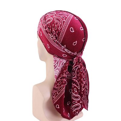 China Outdoor Hot Sale Paisley Pattern Print Velvet Durag Men Headwrap Du Rags for sale