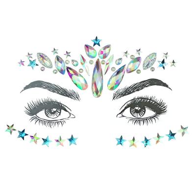 China Acrylic Face Crystal Temporary Tattoo Stickers Face Jewelry Decoration DIY Face Masquerade Makeup Sticker for sale