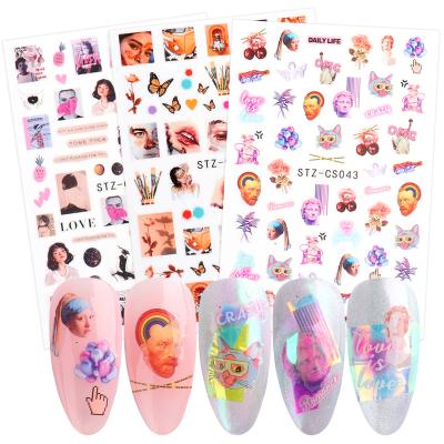 China Easy Apply Girl Nail Sticker Love Balloon Flower Cute Romantic Nail Art Water Transfer Nail Tips Stickers for sale