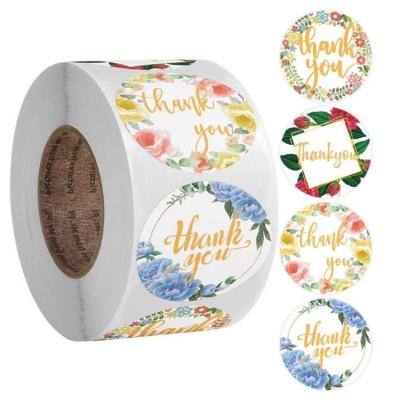 China Waterproof Custom LOGO CMYK Printing Flower Thank You Stickers Wedding Favors Gift Seal Labels Sticker for sale