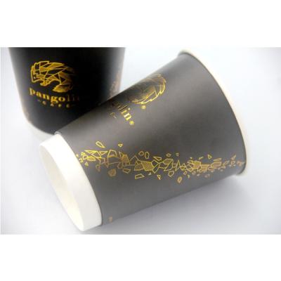 China High Quality Recyclable Double Black Coffee Cup Wallpaper Takeaway Coffee Cup With Gold Foil Logo for sale