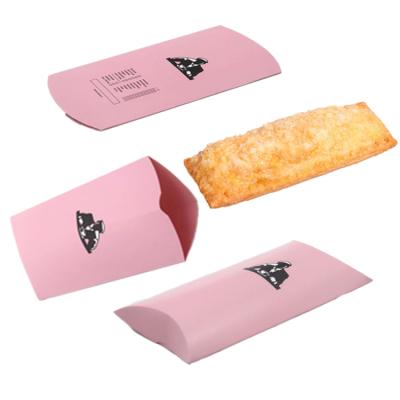 China Recyclable Burrito Wrap Fast Food Disposable Paper Pillow Shaped Roll Boxes Packaging Box For Apple Pie Customized Logo Printed Supplier for sale