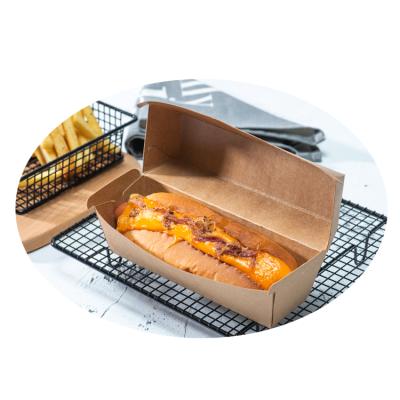 China Brown Disposable Food Container Hot Dog Packaging Paper Disposable Tray Hot Dog Takeout Box Sustainable Disposable Hot Dog Box Wrapping Paper for sale