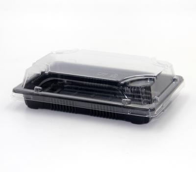 China Disposable Black Plastic Sushi Display Tray Food Packaging Tray With Cover for sale