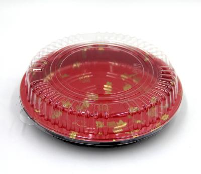 China Disposable Round Plastic Sushi Box Food Packaging Tray To Go for sale