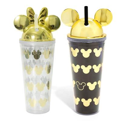 China Wholesale Dilution Free Reusable Wall Mounted Double Plastic Mickey Mouse Tumbler With Straw for sale