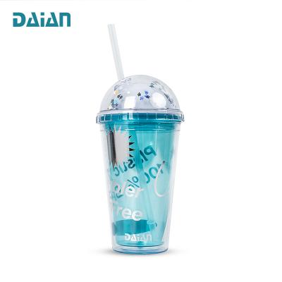 China Durable High Quality Double Wall Dome Lid 16oz Acrylic Clear Plastic Tumbler With Straw for sale