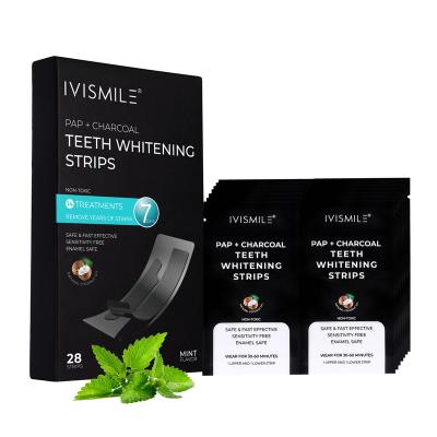 China For IVISMILE 28pcs Commercial Mint Flavor Black PAP Formula Teeth Strips Non Charcoal Peroxide for sale