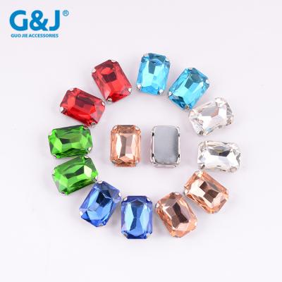 China Handmade Rectangle Shape Glass Diamond With Claw Setting For Girl Dress Accessories for sale