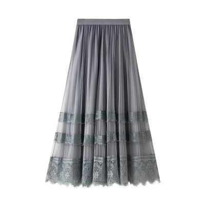 China Fashion Hollow Breathable Lace A Line Midi Fashion Korean Casual Women'S Simple Elegant Skirt Hollow Out Women's Long Skirt for sale